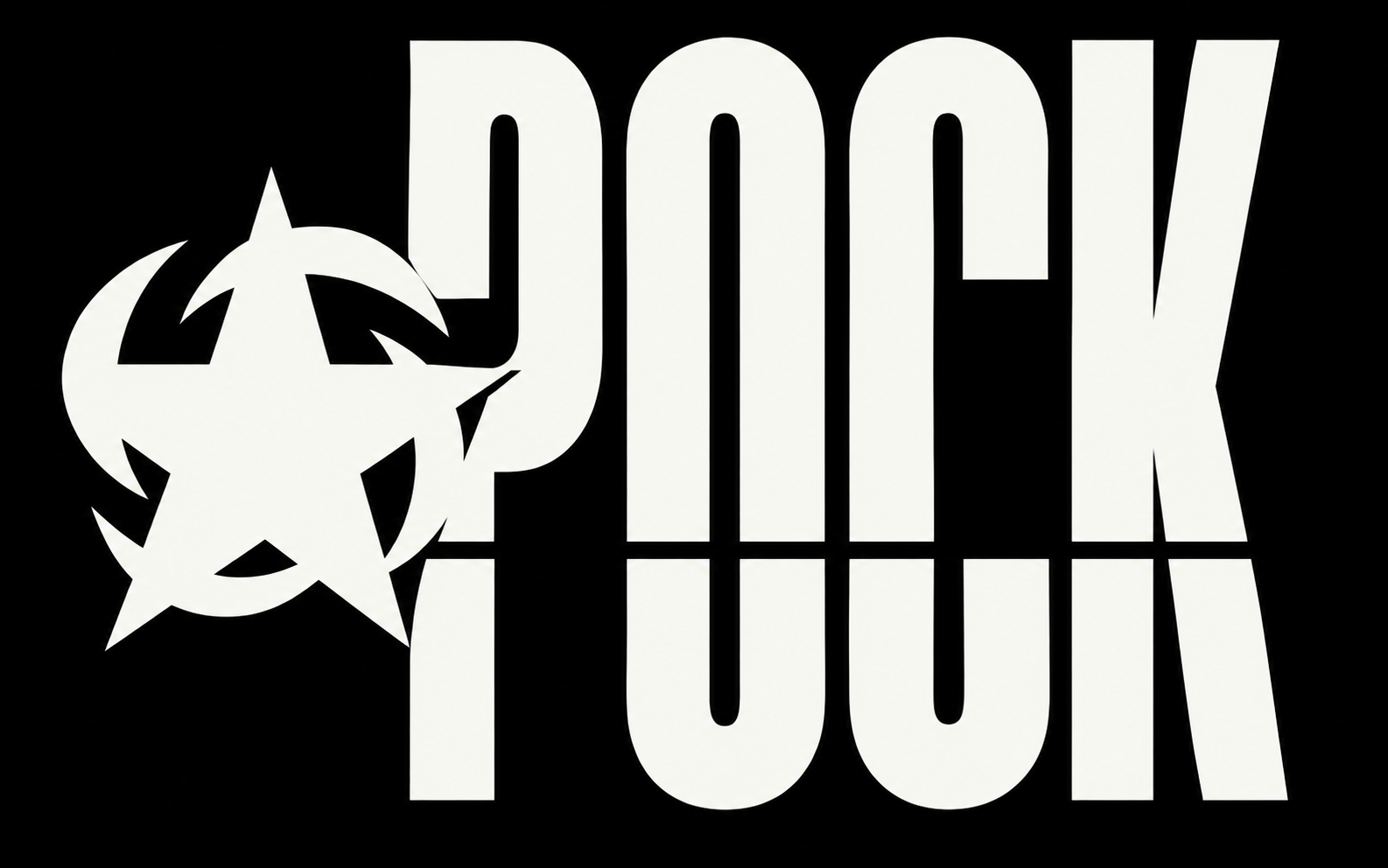 White POCK lettering and an orbital star on black